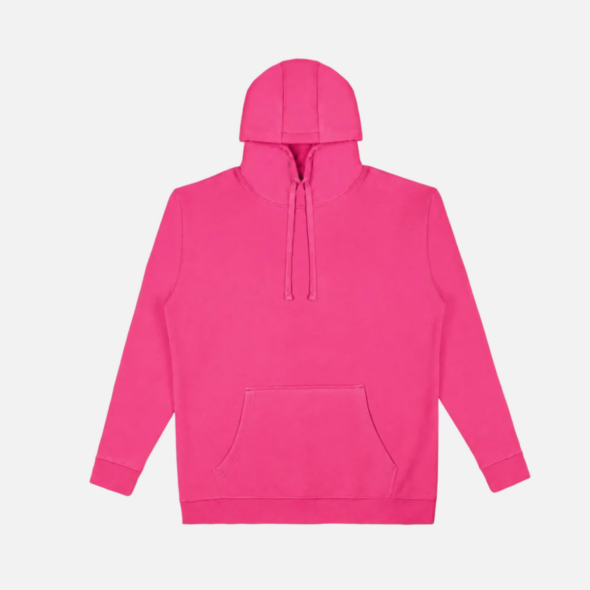 AF360 UNISEX PULLOVER HODDIE FUCHSIA pink BY APPAREL FACTORY is pullover hoodie with a drawstring hood and front kangaroo pocket, shown flat against a light gray background. 