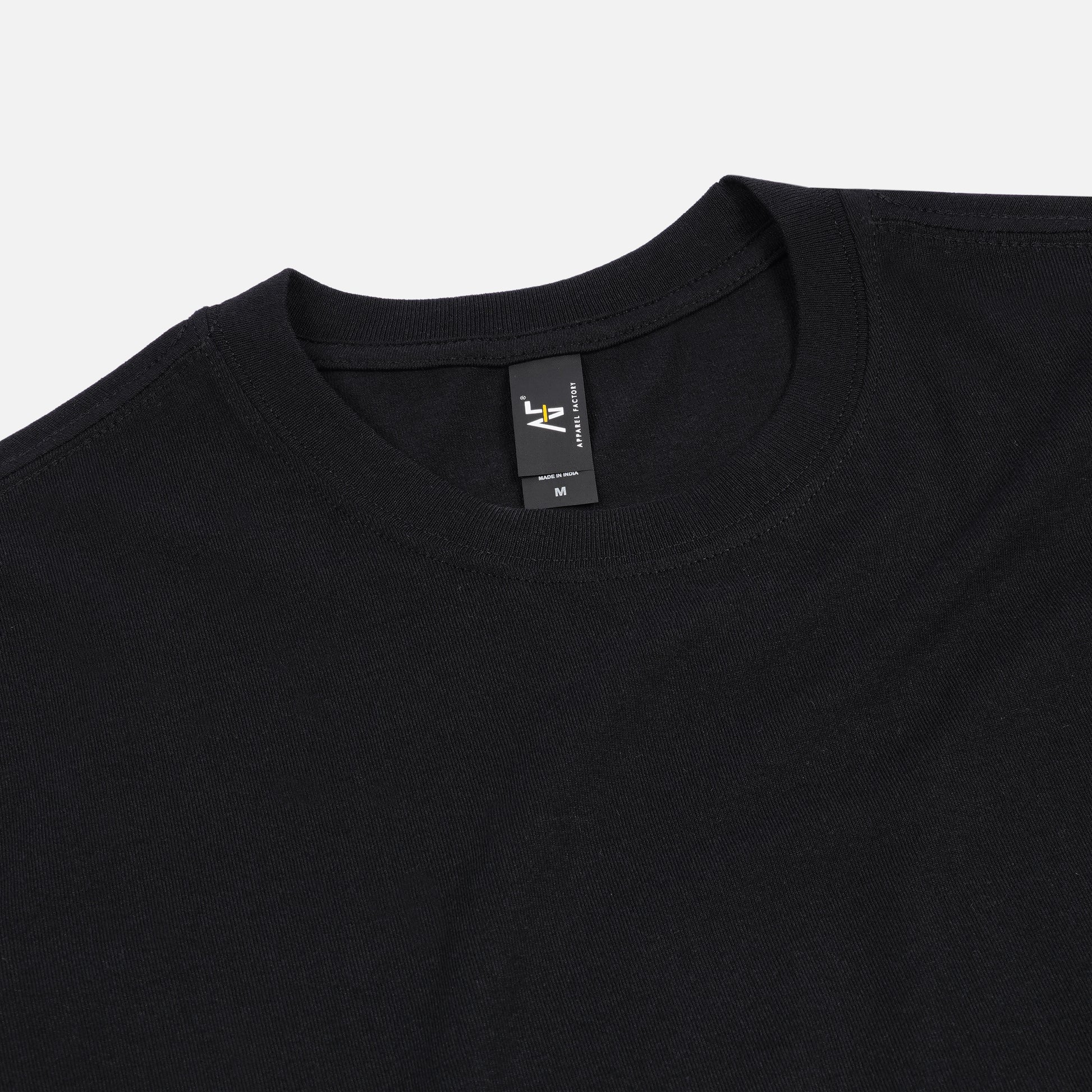 AF810 Black Color CVC Tee Neck Detail Photoshoot. Print Ready. Essential Blank T Shirt USA.