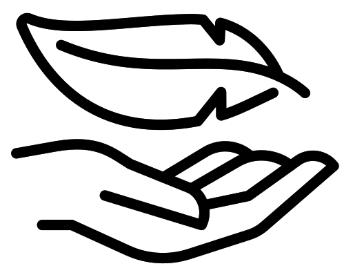 Black icon of two hands holding a leaf on a white background